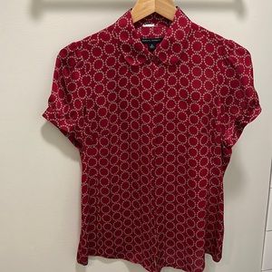Banana Republic Red Short Sleeve Patterned Blouse